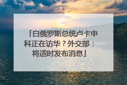 白俄罗斯总统卢卡申科正在访华？外交部：将适时发布消息