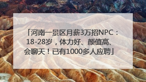 河南一景区月薪3万招NPC：18-28岁，体力好、颜值高、会聊天！已有1000多人应聘